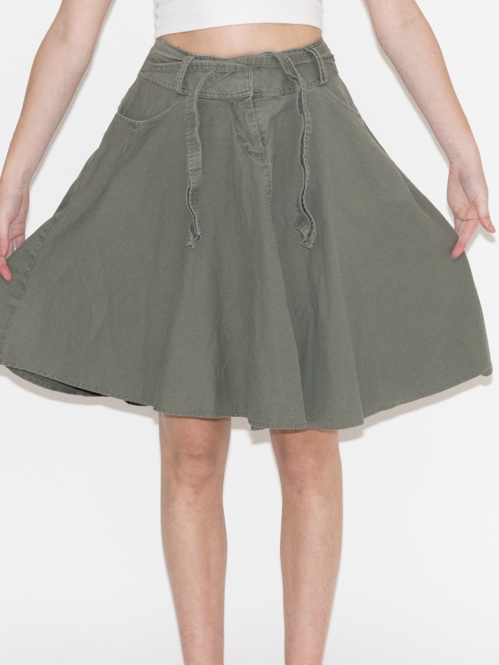 Y2k green midi skirt with belt khaki size medium JKLA California
